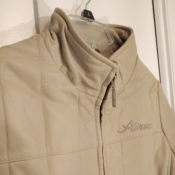 Avirex Leather Long Coat Quilted Beige High Neck Vintage 90s Minimal Jacket - Picture 3 of 13